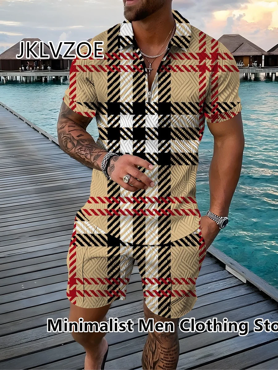 Men's Polo Shirts Tracksuit Sets Cartoon Duck Hawaiian Summer Casual Suit Zipper Lapel T-shirt Short Sleeve Male 2 Piece Outfits