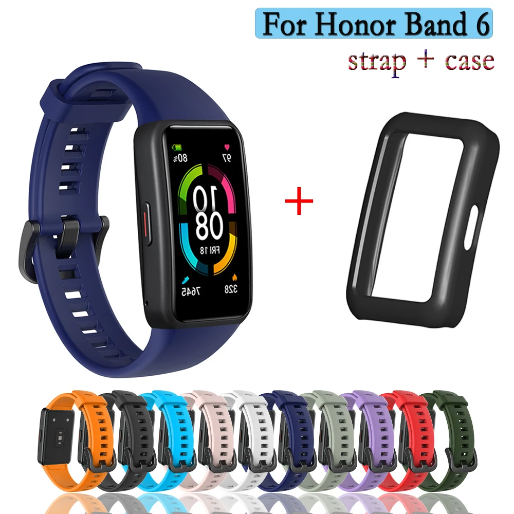 Ремешок для часов Huawei Honor Band 6, силиконовый Сменный Чехол для наручных часов, черный, из твердого поликарбоната