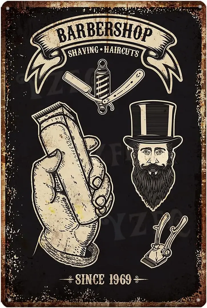 Декор магазина Brber Sgn Open Shop Hrcut nd Shve Metl Wll Decoon 12X8 nch (YQ-172)