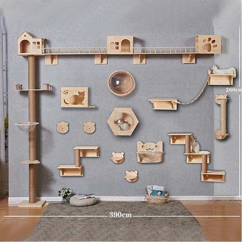 Diy Pine Solid Wood Cat Hanging Bed Jumping Platform Cat Scratching Climbing Post Pet Furniture