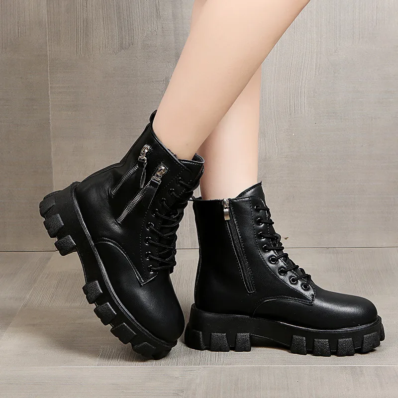 Black Boots Winter Shoes Women's Ankle Boots Platform Boots Snow Boots Women's Warm Boots Autumn Flat Boots Keep Warm Shoe 2023