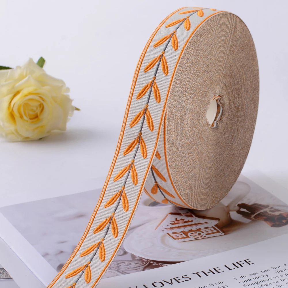 25 метров 3 см жаккардовая лента с отделкой в виде листьев жаккардовые ленты из