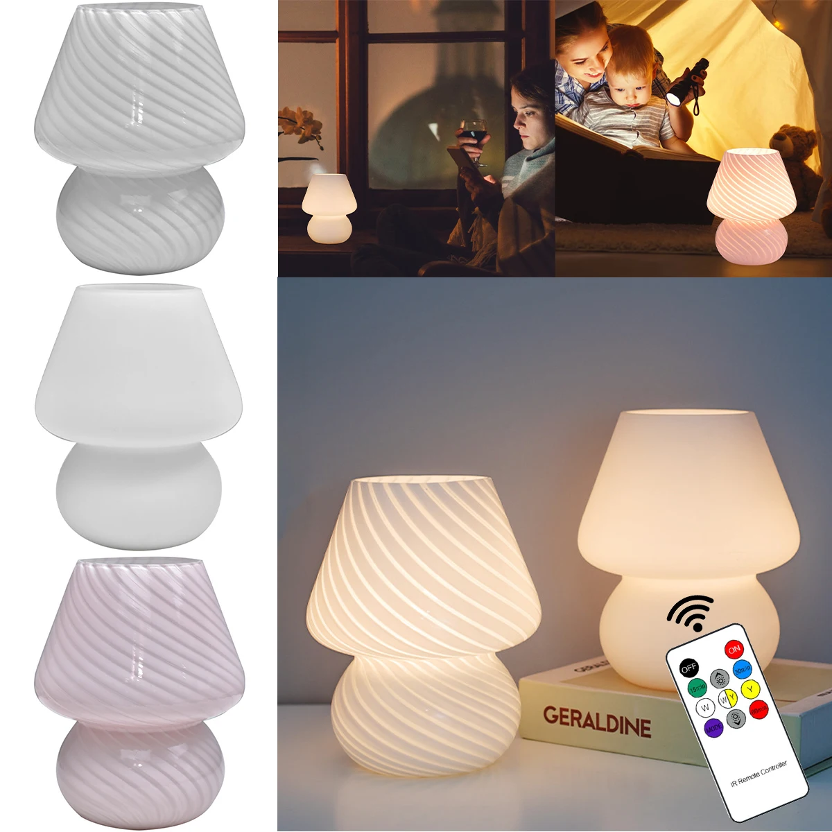 

New Mushroom Table Lamp Glass LED USB Night Lights Modern Nightstand Desk Light Bedside Lamp Small Decorative Light Mushroom