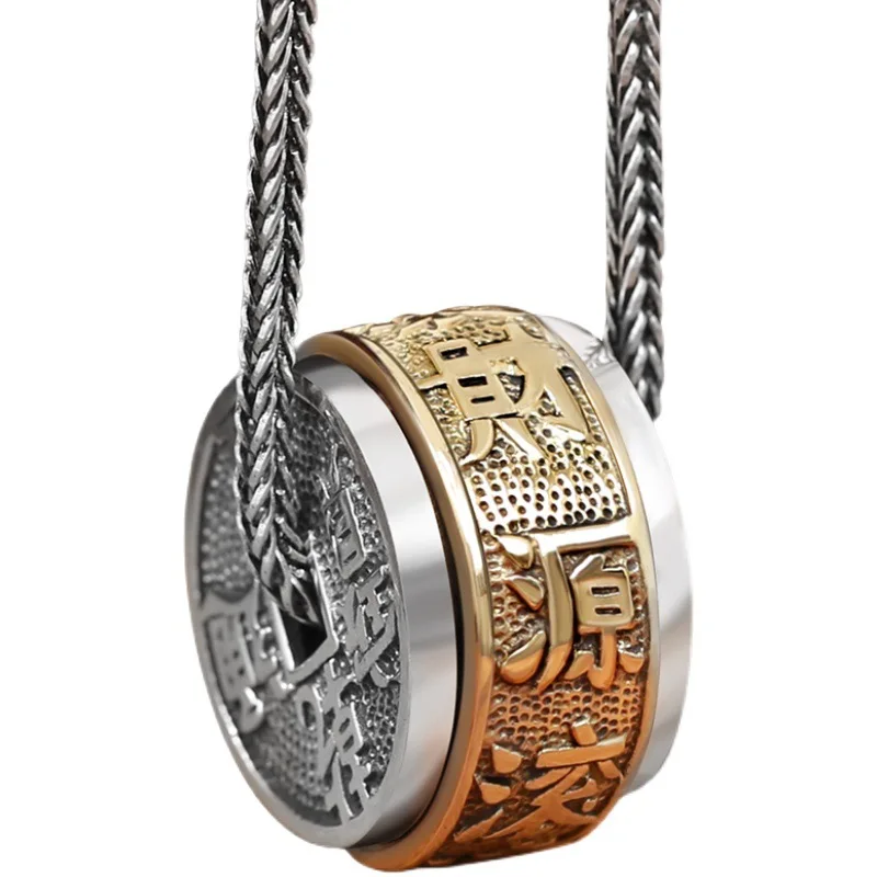 

S925 Sterling Silver Men Necklace Lucky Transit Bead Pendant Women's Sweater Chain Pendant Accessories Retro Jewelry Party Gift