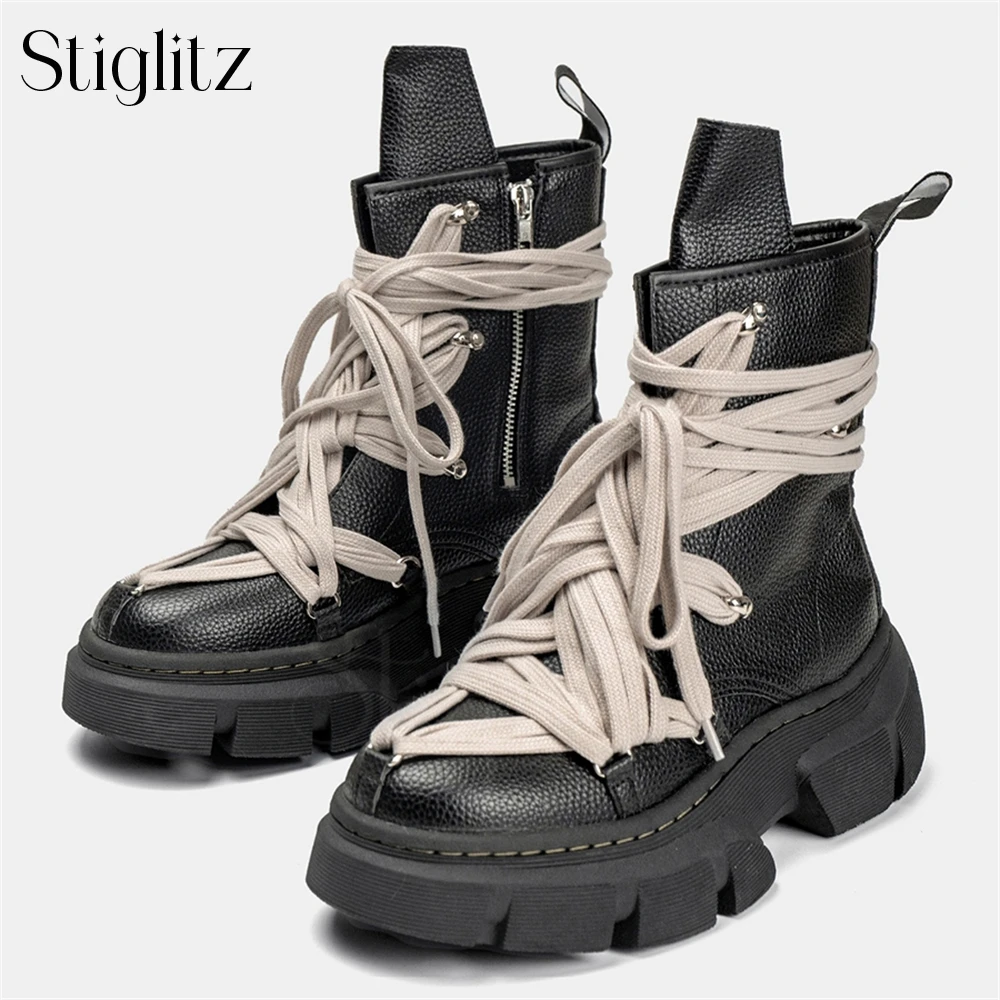 Ботильоны мужские с перекрестными ремешками черные кожаные модные стильные