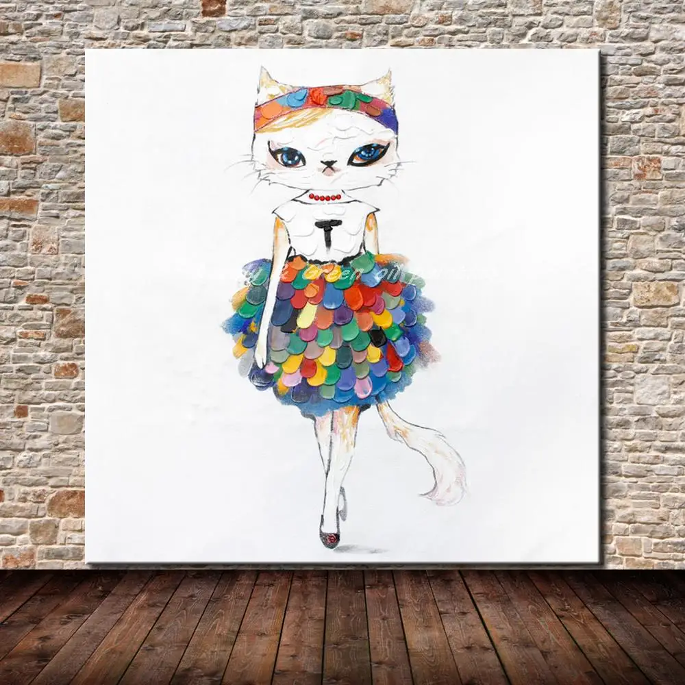 

Абстрактная Толстая Текстура, ручная роспись, модная животная кошка, картина маслом на холсте, Современная Настенная картина для гостиной, домашний декор