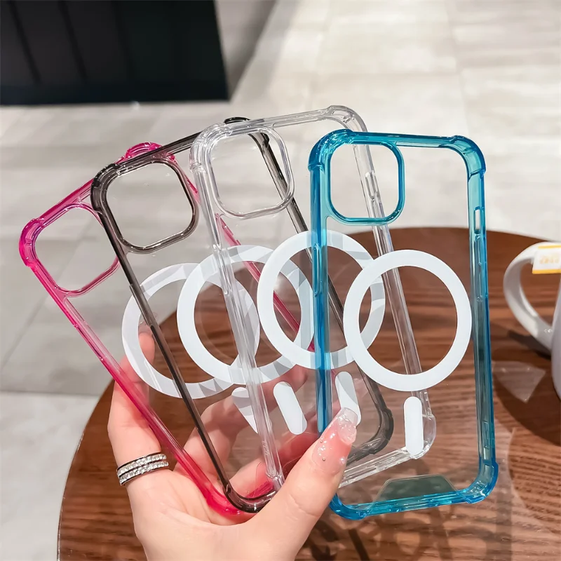 

HD Clear Acrylic For Magsafe Magnetic Wireless Charging Case for iPhone 14 13 12 11 Pro Max Bumper Shockproof Jelly Color Cover