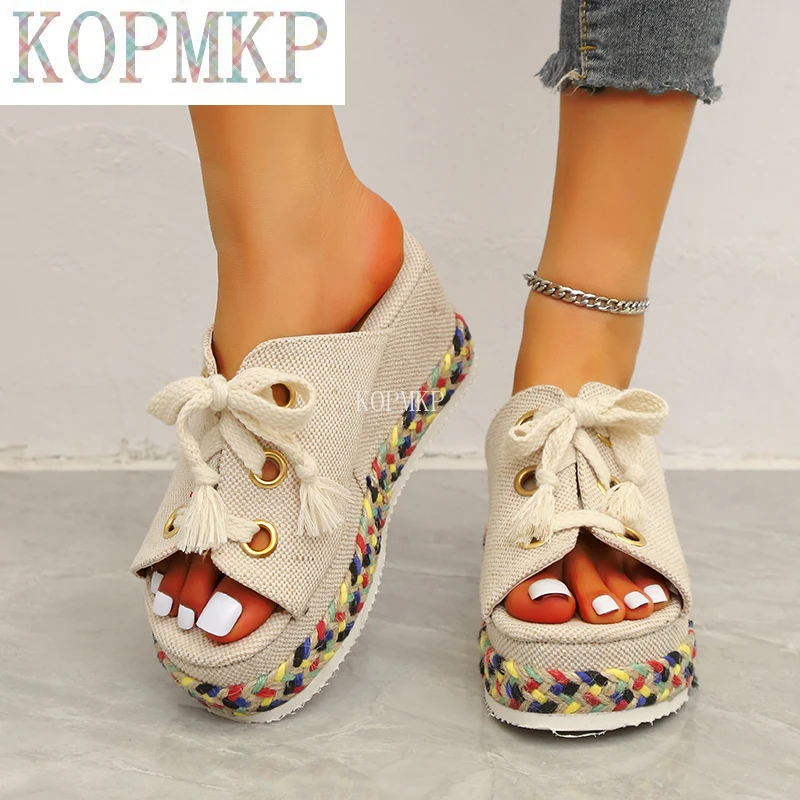 Босоножки женские на танкетке повседневная обувь толстой подошве туфли-лодочки