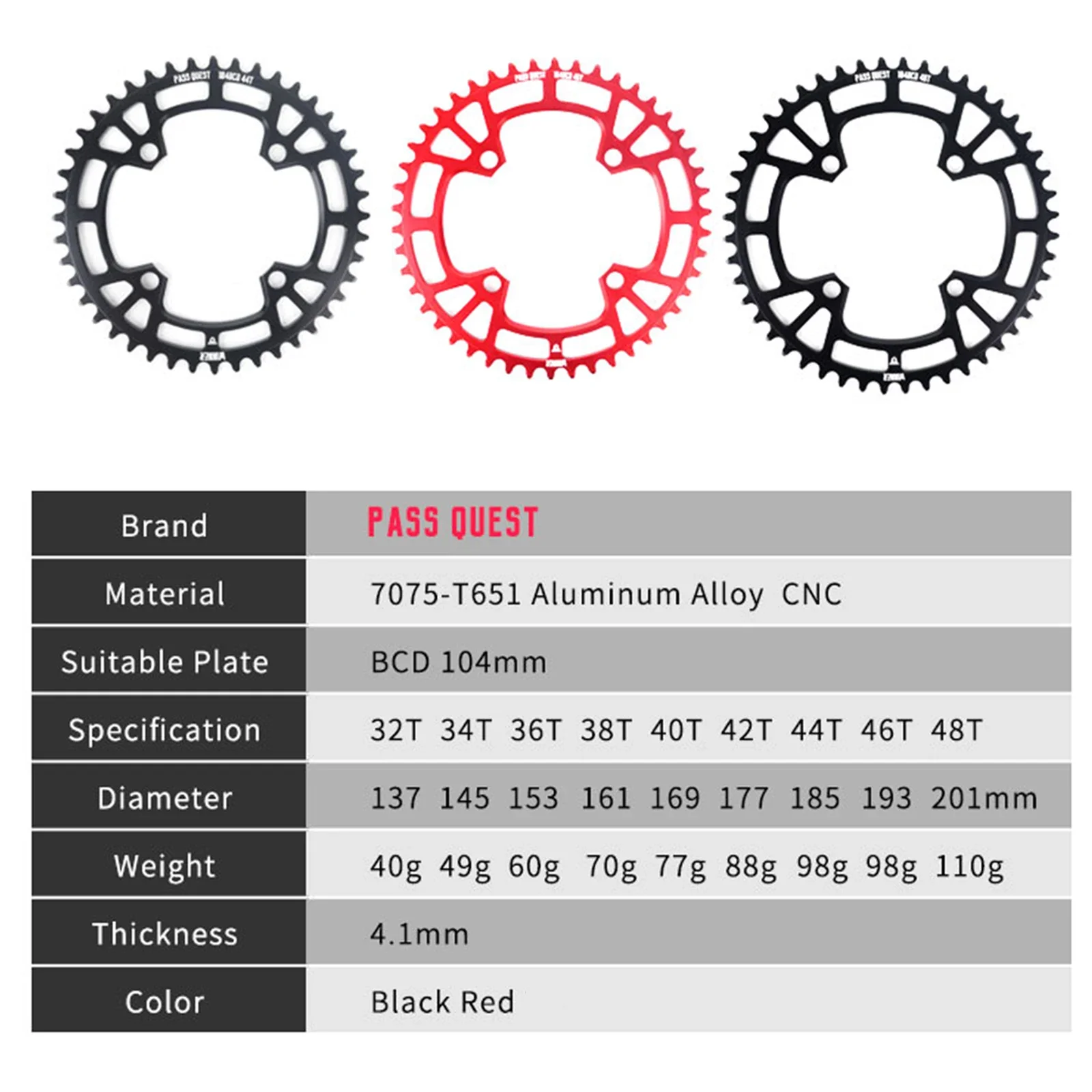 PASS QUEST узкая широкая звездочка 104bcd 32T 34T 36T 38T 40T 42T велосипедная шатунная система
