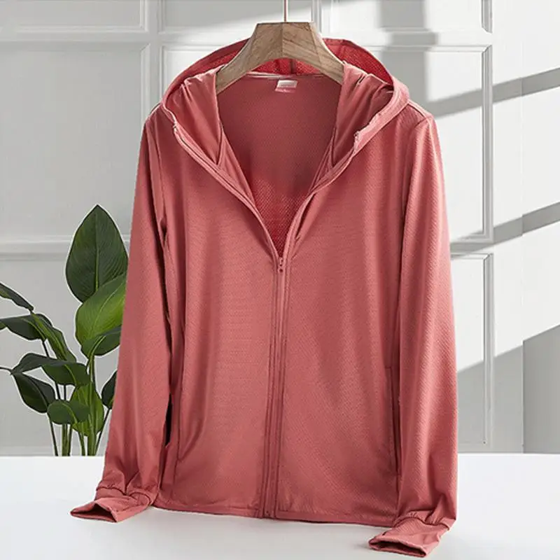 Sun Protection Clothing Summer Thin Ice Silk Breathable Long-Sleeve Running Sports Workout Quick-Drying Jacket Women UPF 50+ UV