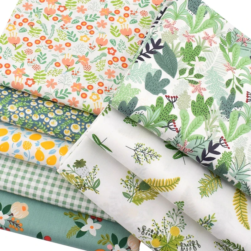

8Pcs/Lot Green Flower Printed Fabric Twill Patchwork Cloth DIY Handmade Sewing Quilting Craft Fat Quarters Textile 20x25cm