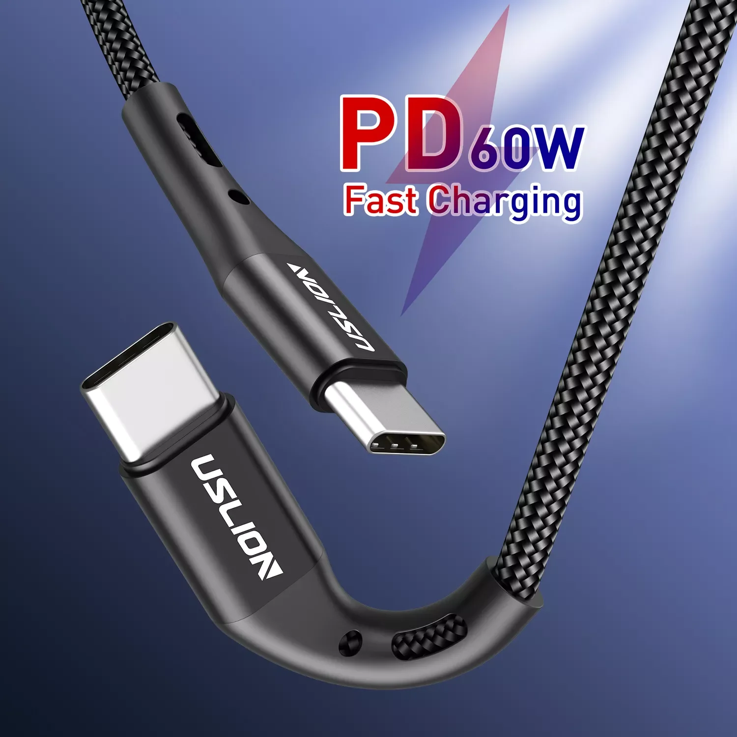 

USLION USB C to Type C PD 60W Cable Fast Charging Cable QC 3.0 Quick Charging Mobile Phone Charging Wire USB C Data Cable