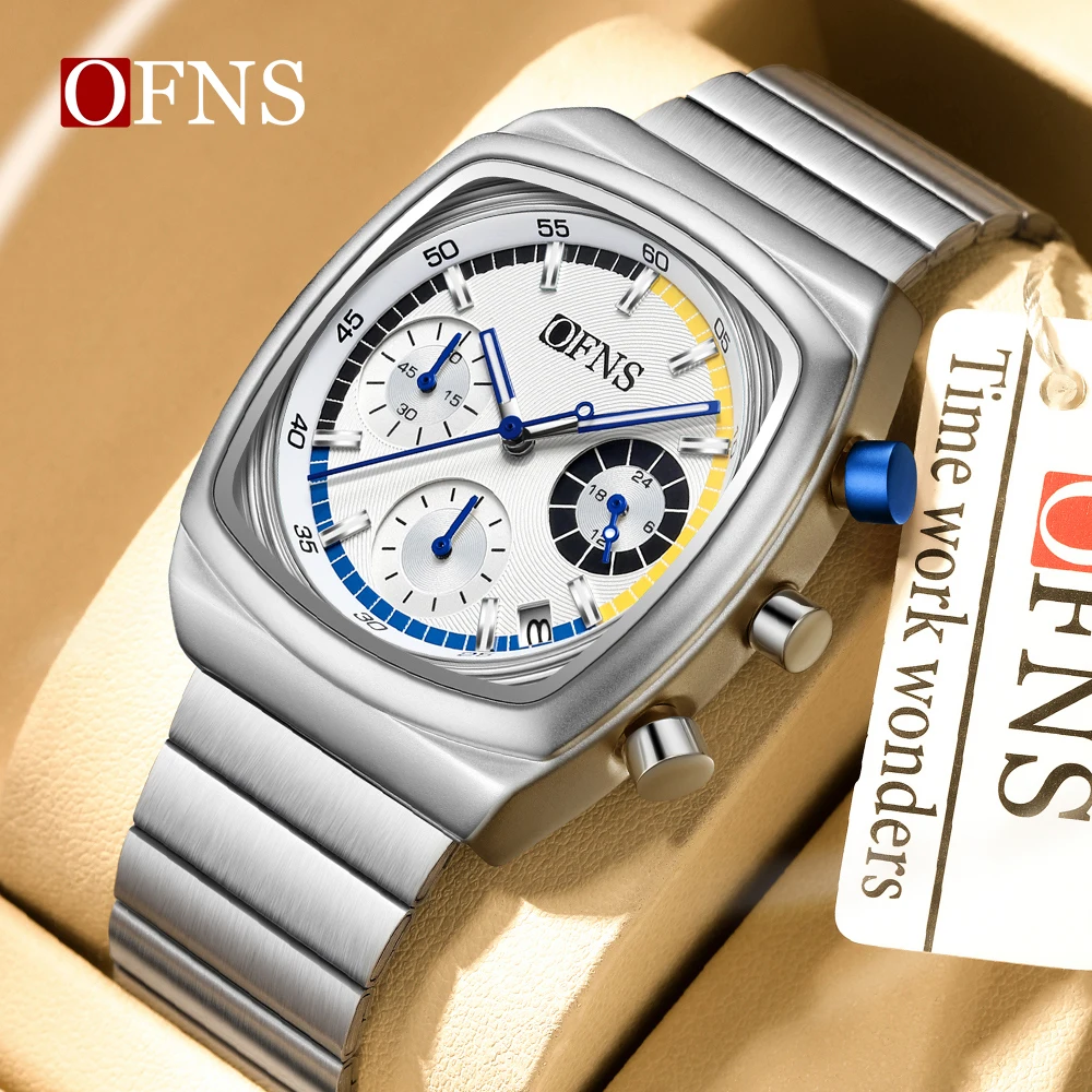 Фото Мужские наручные часы OFNS 1635 Luxury Sport: кварцевые, силиконовый ремешок, бамбуковые элементы, стальной корпус, водонепроницаемые, для бизнеса, Relogio Masculino №1