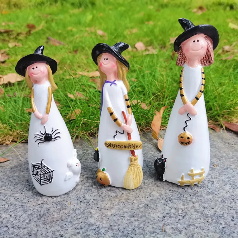 

Halloween Witch Figurines Statues Resin Cute Witch Elf Sculptures Home Patio Yard Lawn Porch Halloween Party Garden Decorations