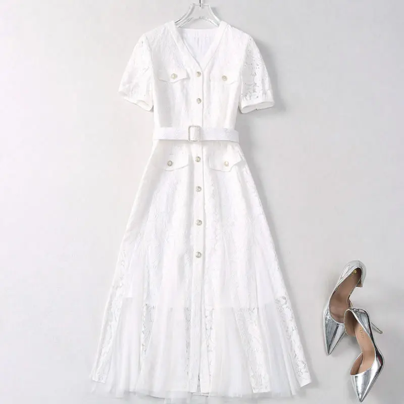 Сетчатые Лоскутные женские кружевные платья с вышивкой Модные Повседневные