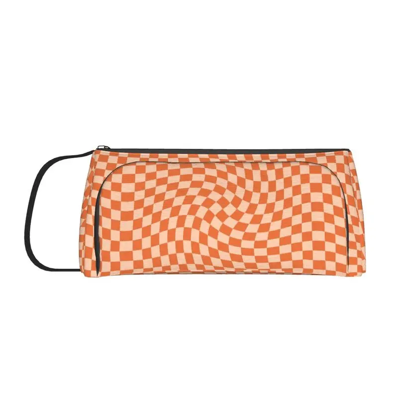 

Милые оранжевые клетчатые сумки для карандашей для девочек и мальчиков, большой клетчатый чехол для карандашей, канцелярские принадлежнос...