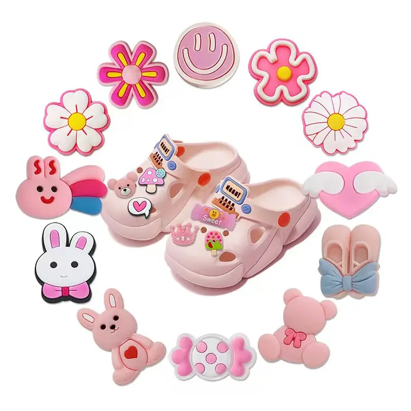 18pcs/set Pink Y2k style shoe charms DIY Detachable sandals decorate Accessories Croc jibz，Sandals Slippers