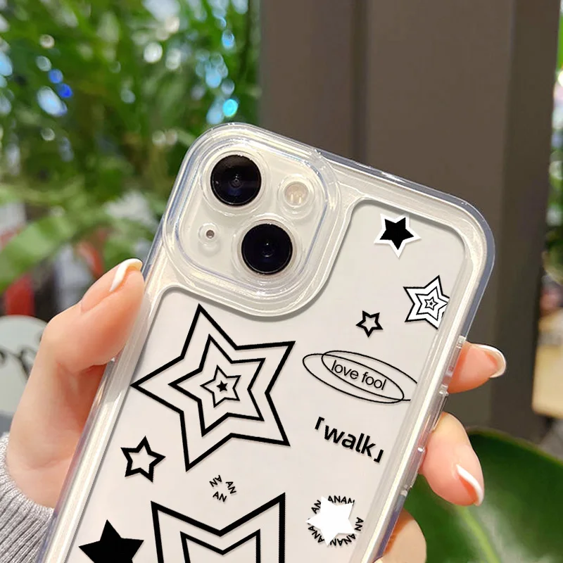 Black White Star INS Y2K Phone Case For Xiaomi Redmi Note 10 Pro Case Mi  12 Lite 13 11T 12T Note 11 9 8 12 Pro Poco X3Pro Cover