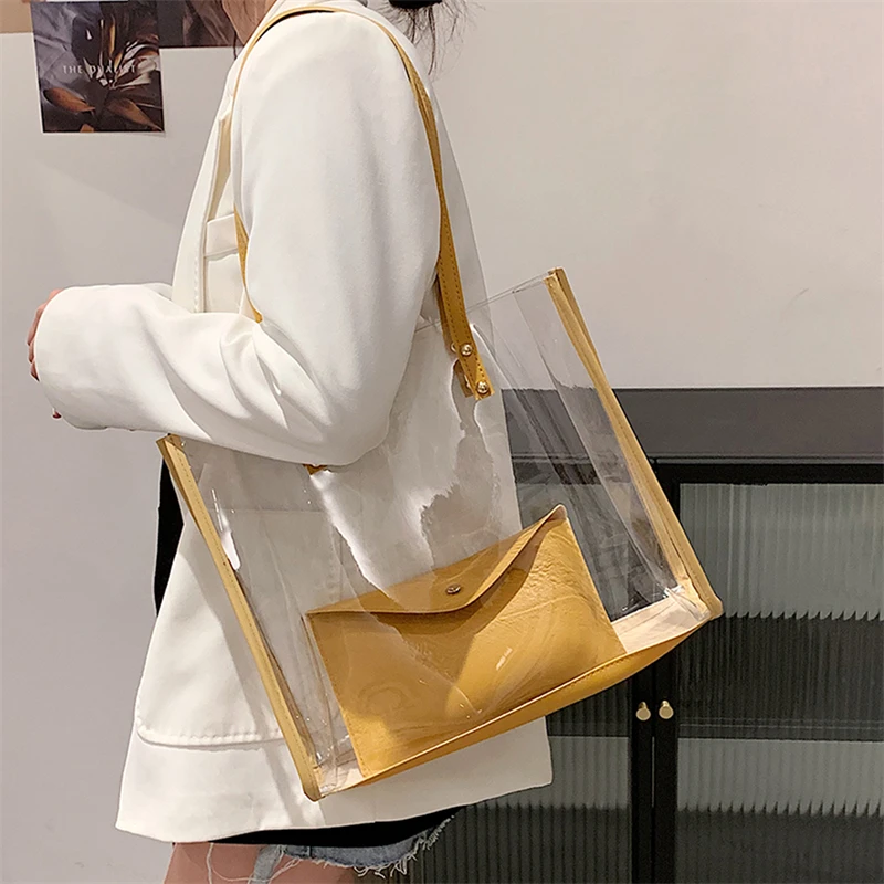 

Прозрачные сумки на плечо из ПВХ для женщин, водонепроницаемый кошелек и сумочка, модный большой тоут для покупок из желе, женская сумка