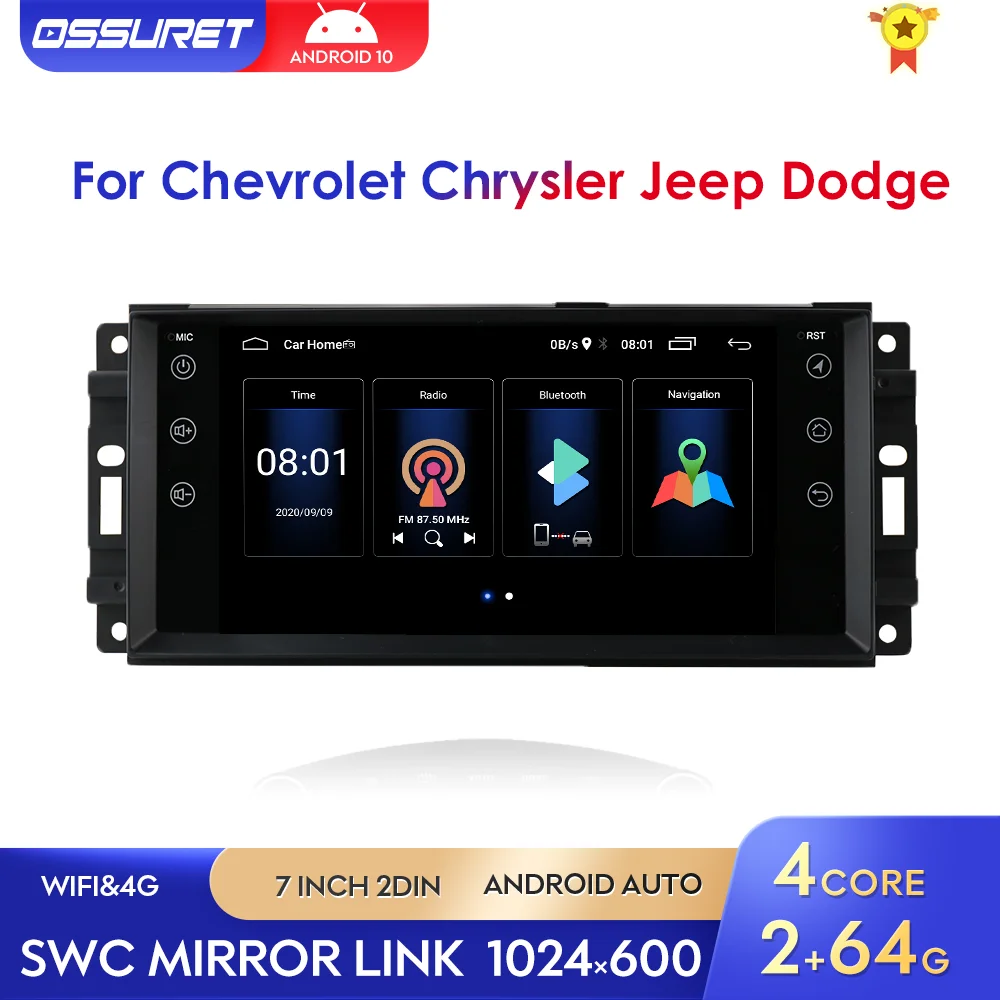 Автомагнитола 2DIN 2 Гб + 64 ГБ Android 10 GPS для Jeep Grand Cherokee Commander Wrangler стерео Dodge Chrysler Journey
