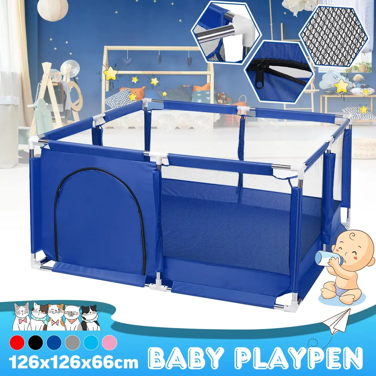 

Baby Playpen Toddler Baby Playground Arena Safety Foam Crash Barrier Fence Double Door Cottage New Ball Pool without Basket