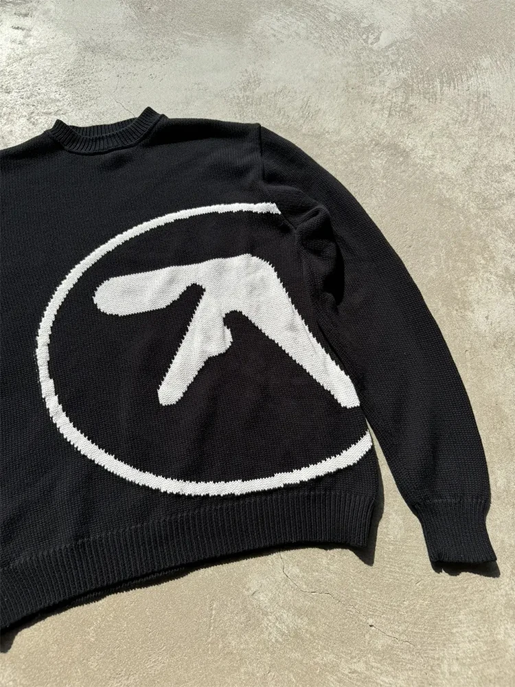 Мужской свитер Y2K Aphex Twin Knit Logo пуловеры большого размера готический джемпер