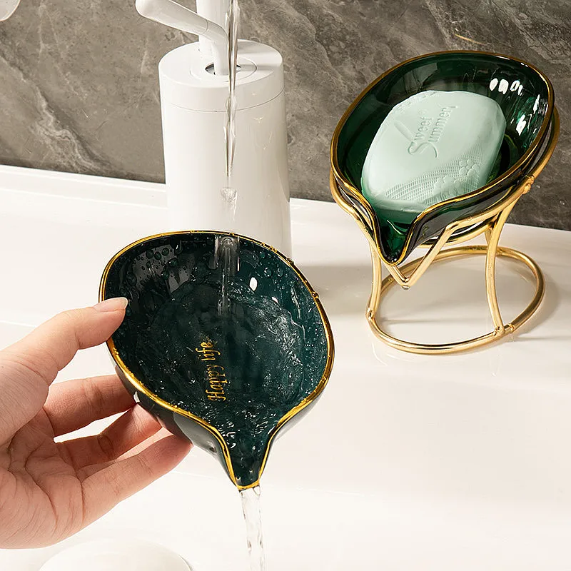 

1PC 2022 New Light Luxury Style Creative Soap Box Bathroom Toilet Household Drain Free Perforated Soap Rack soap Dish Tray