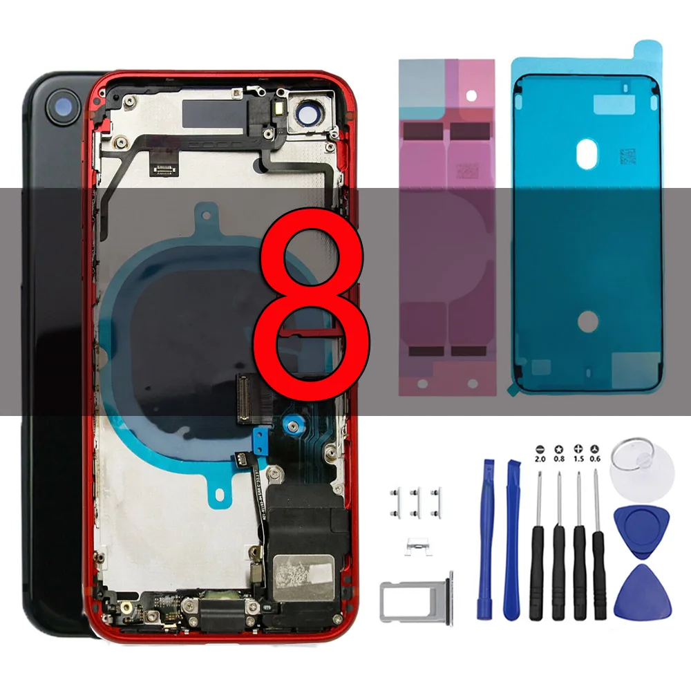 Полноразмерный стеклянный корпус для iPhone 8, задняя крышка батарейного отсека, чехол для iPhone 8, средняя рамка, шасси с гибким кабелем