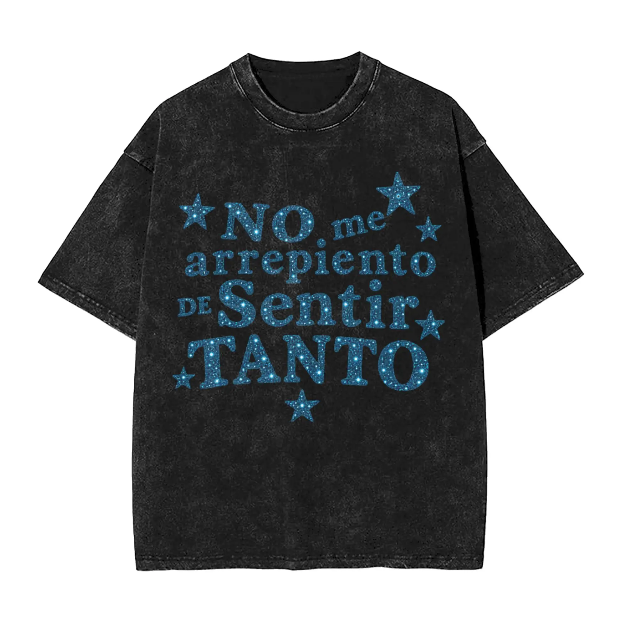 Фото Футболка с принтом «No Me Arrepiento De Sentir Tanto» Karols G NMADST, состаренная, оверсайз, для мужчин и женщин. №3