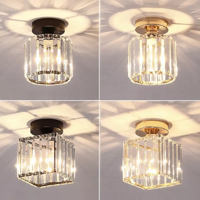 

Led Ceiling Lights Crystal Lampshade Balck Gold Plafonnier Living Room Bedroom Modern Round Square Decorative Ceiling Lamp E27
