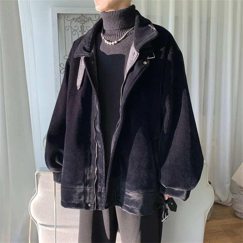 Winter Jacket Men Warm Fashion 3-color Thicken Suede Jacket Men Streetwear Korean Loose Thick Short Coat Mens Tooling Jackets