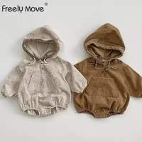 freely move 2022 autumn newborn baby boy girl cartoon clothes long sleeve pullover pocket hooded romper jumpsuit warm outfits