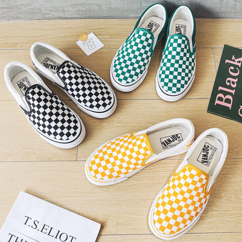 New Chessboard Canvas Shoes for Women Casual Sneakers Ladies Walking Shoes Slip on Loafers Sport Shoes Baskets Femme Compensées