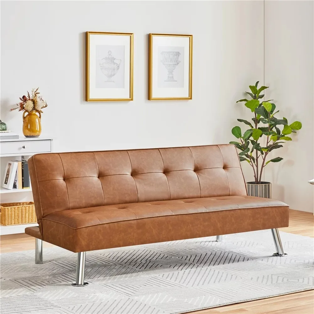 

Easyfashion Convertible Faux Leather Futon Sofa Bed, Brown,37.01 x 65.00 x 30.00 Inches