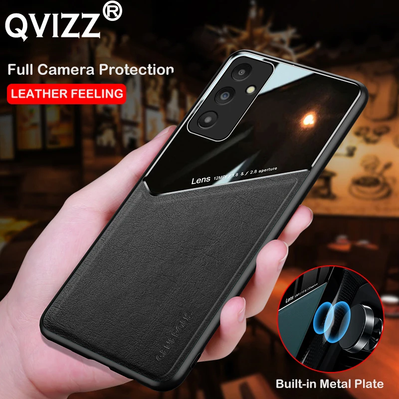 

Luxury Leather Case for Samsung A14 5G Car Magnetic Holder Plexiglass Hard Armor Shockproof Phone Cover Galaxy A14 5G SamsungA14