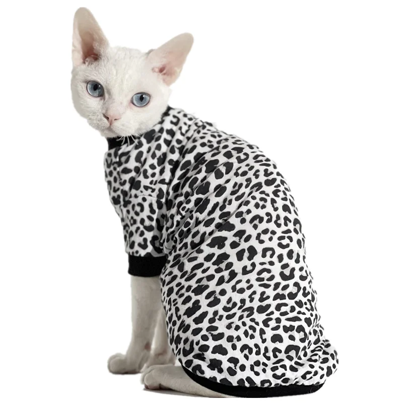 Leopard cotton sphinx hairless cat Clothes Devon Rexclothes Soft Summer Kitten Outfits Thin Sphynx Cat Jumper kitten clothes