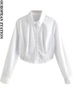pailete women 2022 fashion poplin cropped shirts vintage long sleeve button up female blouses blusas chic tops