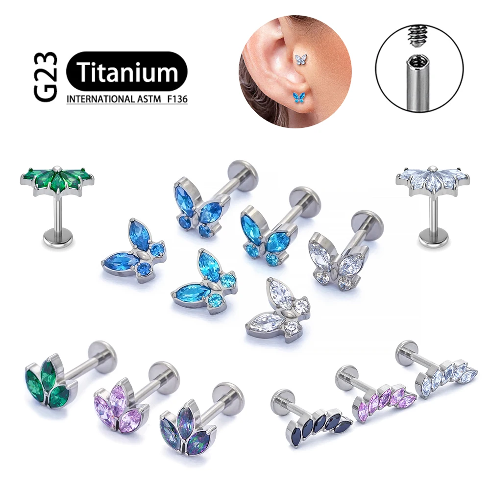

Titanium G23 ASTM F136 Stud Ear Tragus Cartilage Earrings 16G Ball Labret Lip Zircon Opal Lobe Helix Daith Piercing Body Jewelry