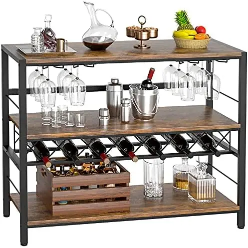 

Table, Industrial Bar Cabinet with Wine and Glass Holder Vintage Liquor Cabinet with Storage for Bar, Buffet, Dining Room, Livi