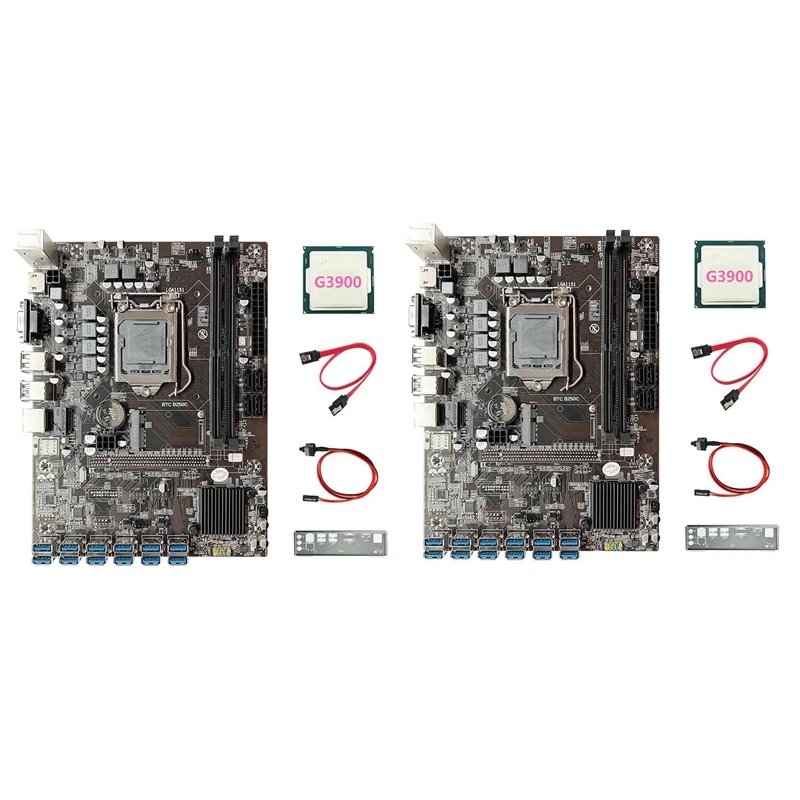 

2X B250C ETH Miner Motherboard+G3900 CPU+Baffle+SATA Cable+Switch Cable 12USB3.0 Graphics Card Slot LGA1151 For BTC