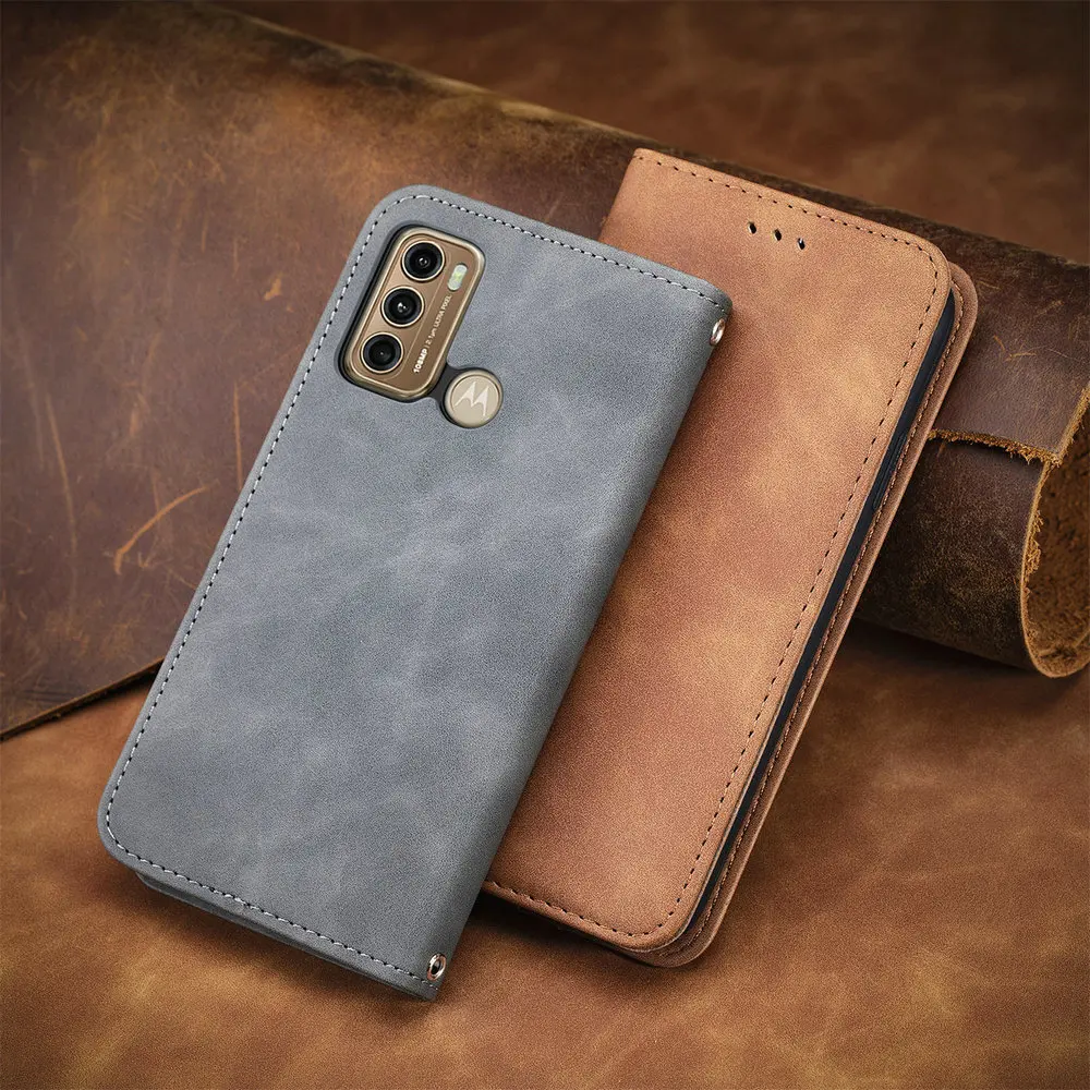 Роскошный кожаный чехол для Motorola Moto G60S гладкий Чехол-Бумажник телефона Обложка