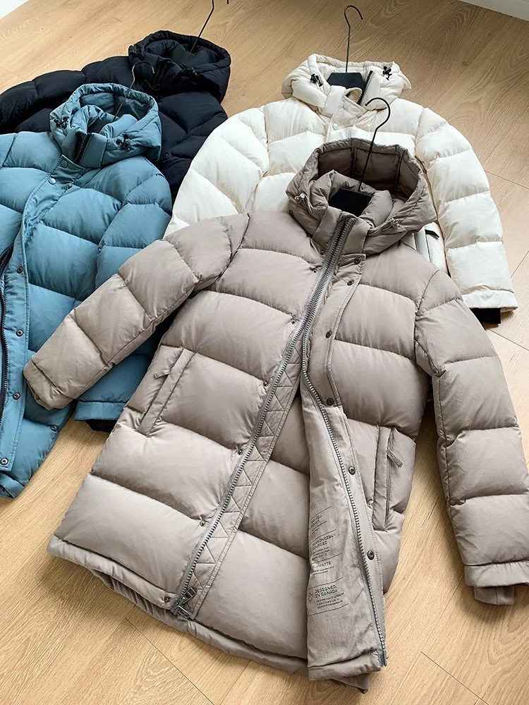 

Long White Goose Down Coats Women Parkas Thicker New Hooded Padded Jacket Winter Casual Loose Windproof Warm Outerwear Female