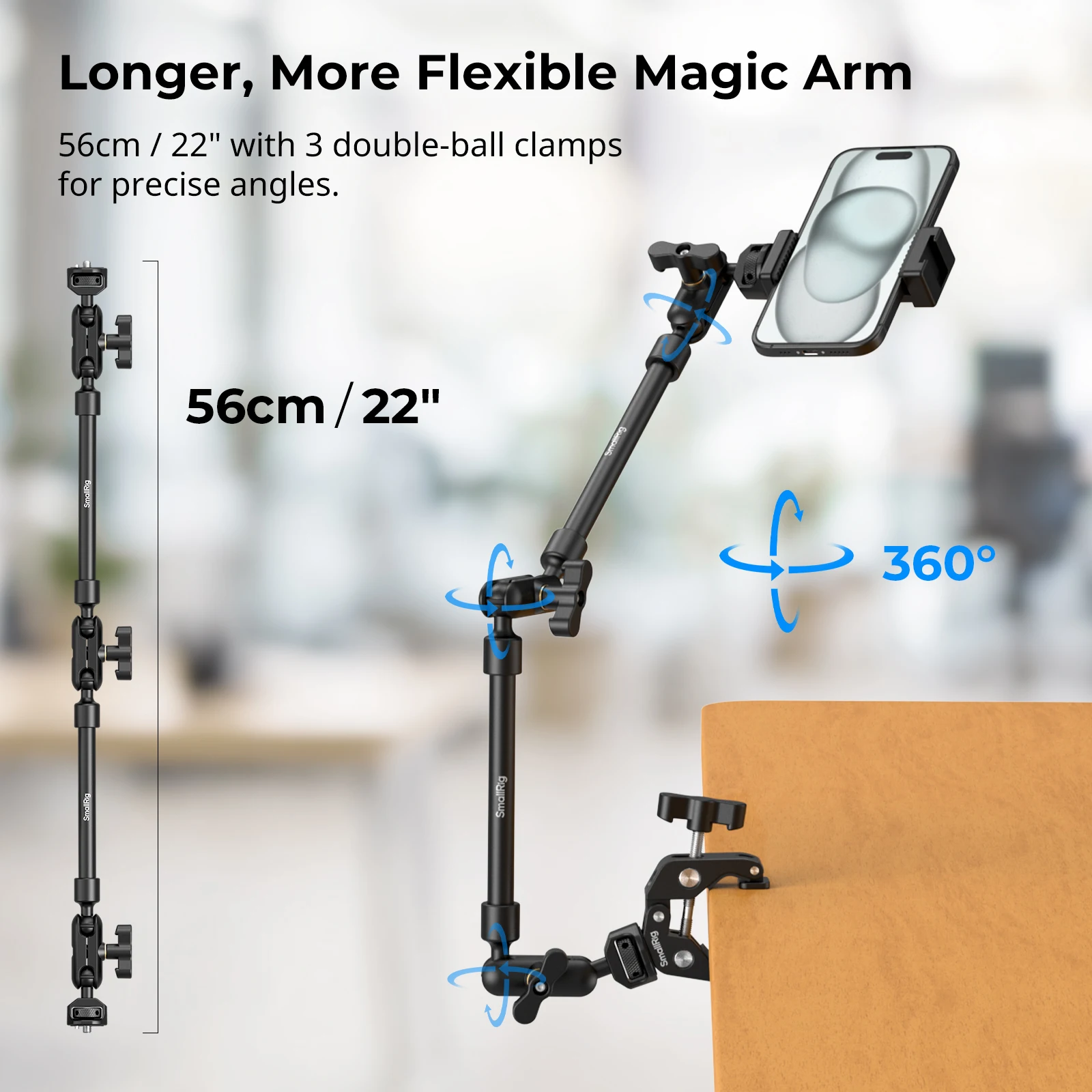 Фото SmallRig Magic Arm с комплектом крабовых зажимов, регулируемым креплением для настольного штатива, стрелой, для смартфонов, веб-камер, экшн-камер 4766 №2