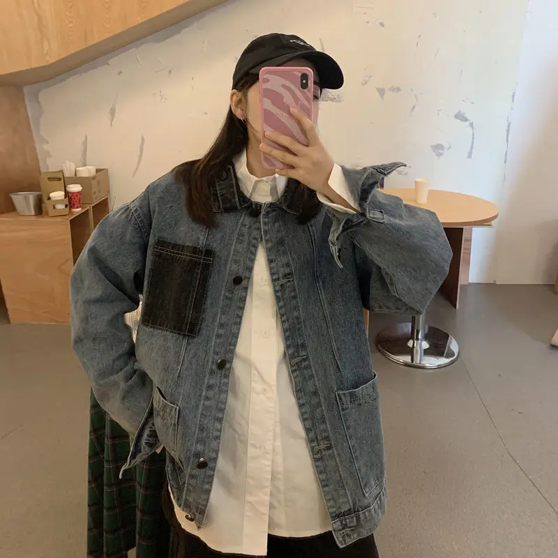 Куртка женская джинсовая в Корейском стиле модная уличная одежда из денима для