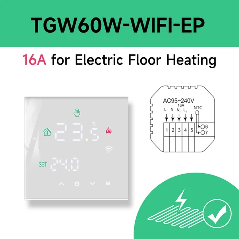 Термостат Beok Tuya с Wi-Fi для газового котла, умный контроллер температуры теплого пола, работает с Alice Google Home