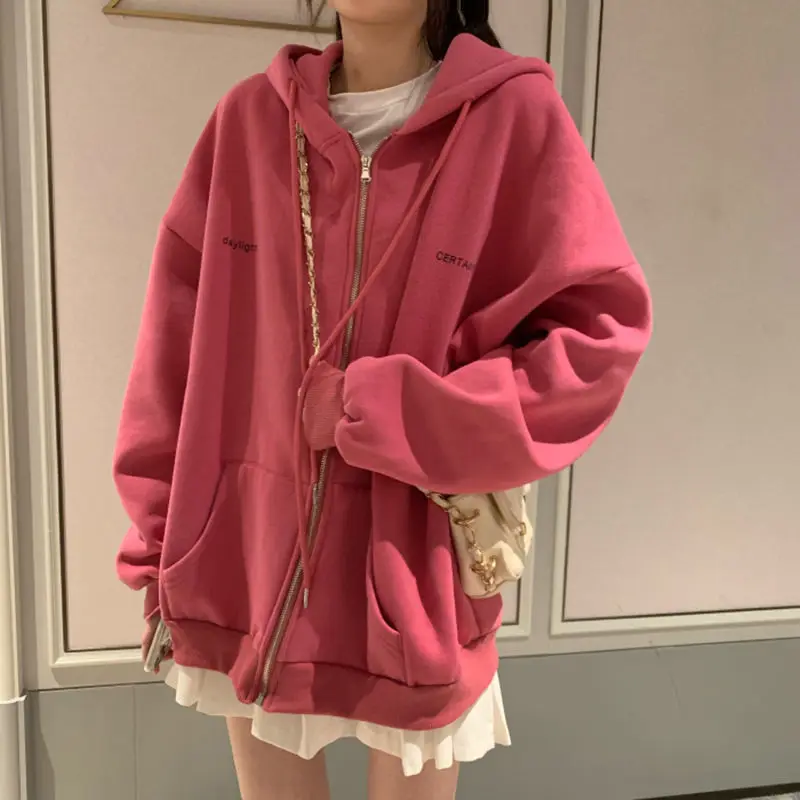 

2023 New Ladies Clothing Korean Hoodie Retro Solid Color Long Sleeve Super Dalian Cap Sweatshirt Casual Coat Clothes for Teens