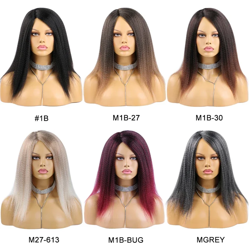 Прямой парик Bellqueen Yaki 14 дюймов без клея синтетический мягкий натуральный