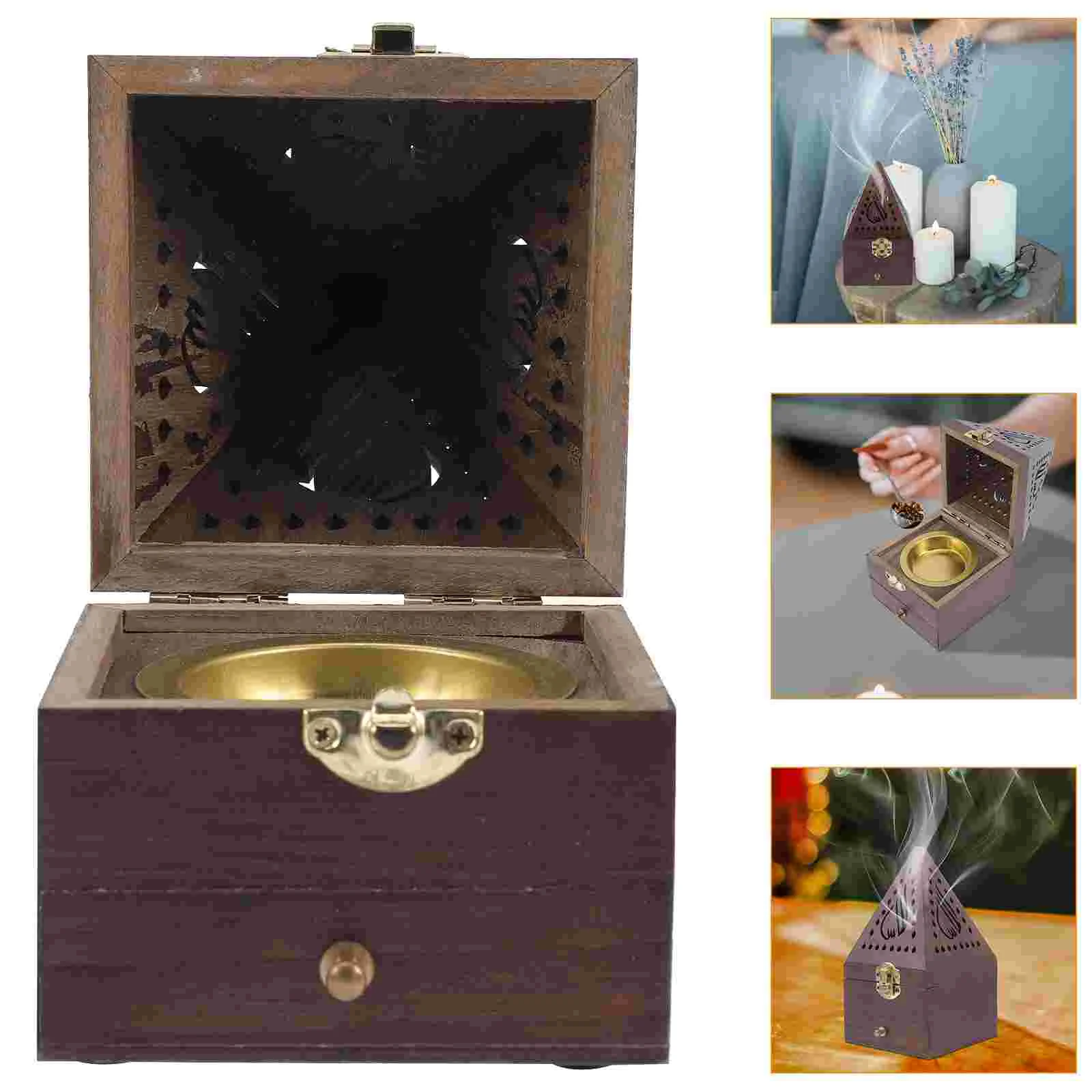 

Burner Holder Cone Wooden Temple Box Diffuser Ramadan Pyramid Mubarak Eid Charcoal Wood Aromatherapy Stick Resin Coil Container