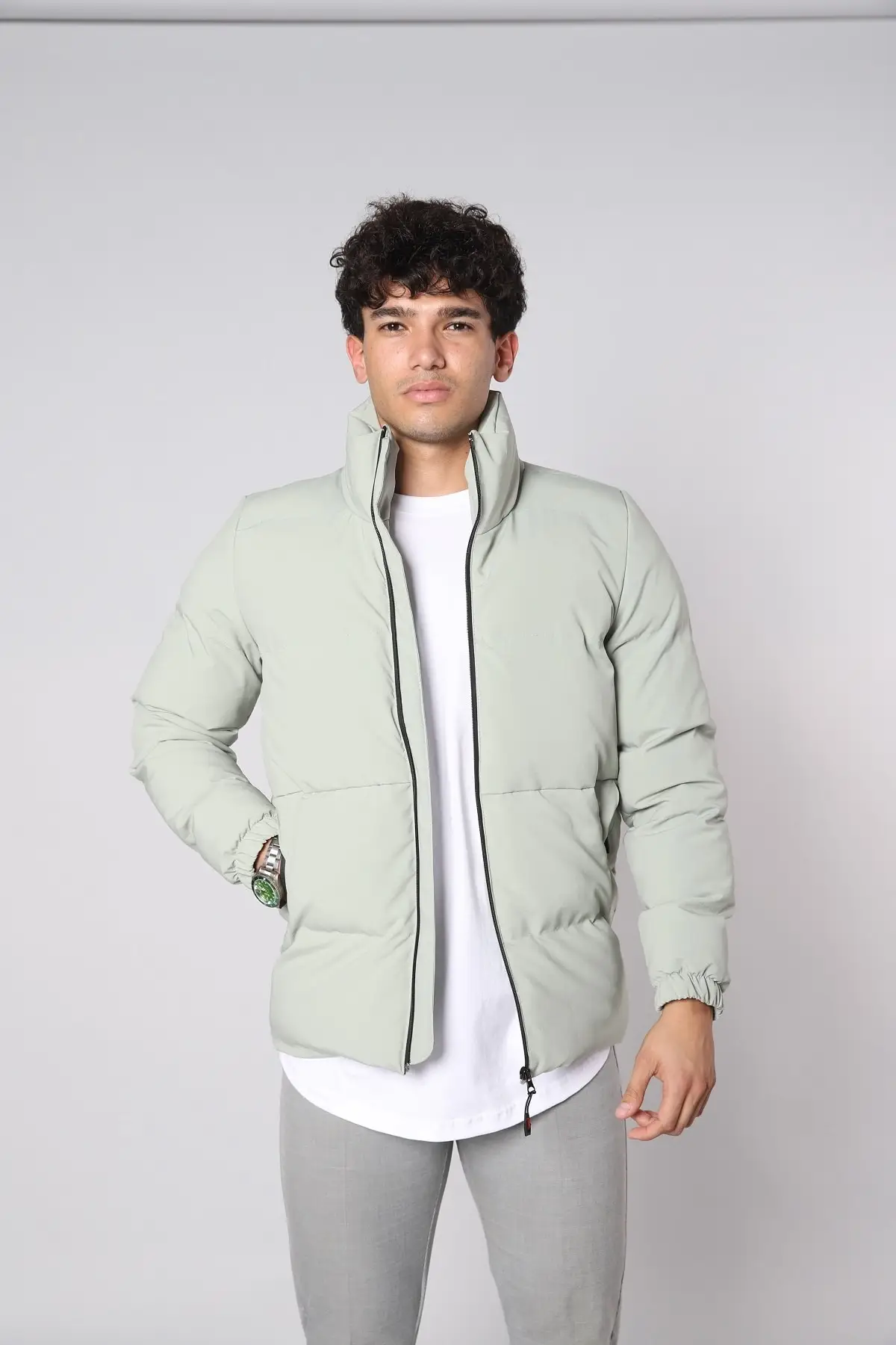 New Season Mint Green Hoodless Waterproof Men's Coat