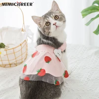 cat dog clothes summer thin sweet lovely dress strawberry printed princess gauze skirt small dog vest skirt pet clothing supplie